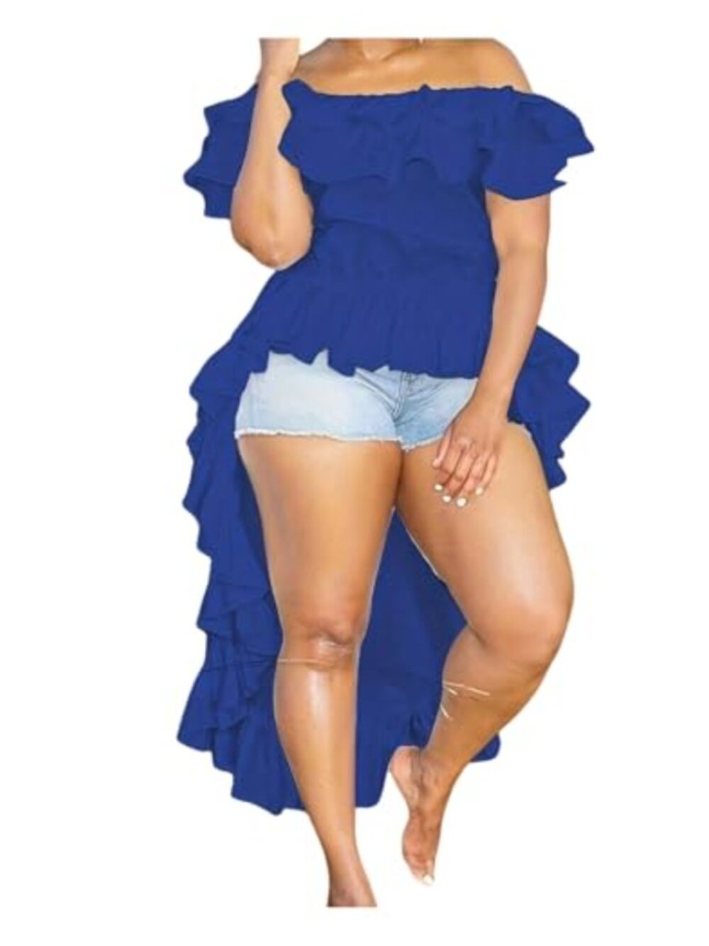 Ruffle Fold Over Off Shoulder High Low T Shirt